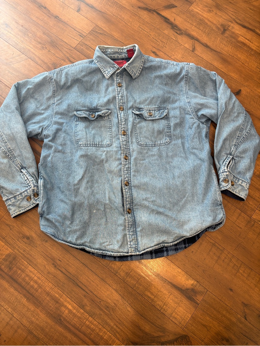 Arrow Jacket Mens Large Blue Denim Fleece Lined Puffer Shirt Shacket Winter
